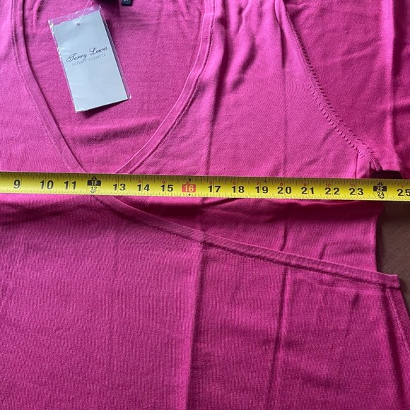 TERRY LEWIS New Cascading Open Cardigan 65% Silk 45% Cotton Fuchsia, Size 3X - Picture 9 of 10
